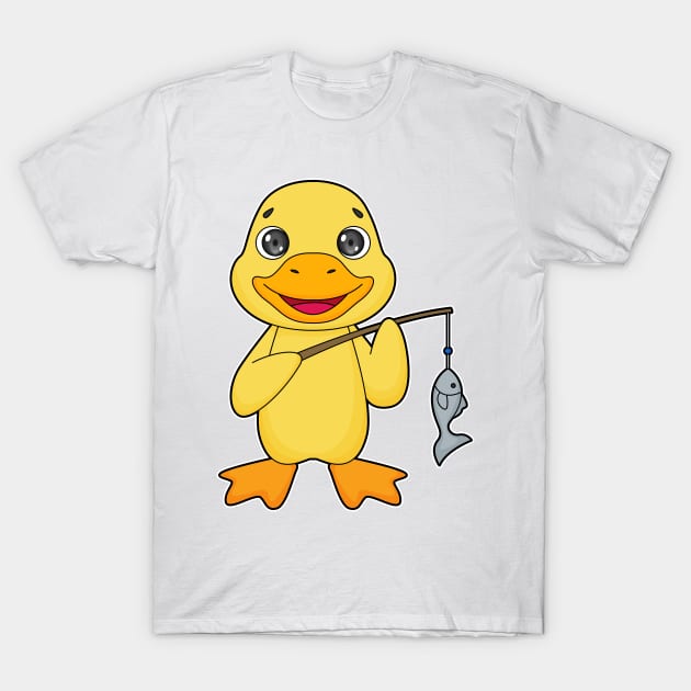 Duck Fishing Fisher Finshing rod T-Shirt by Markus Schnabel